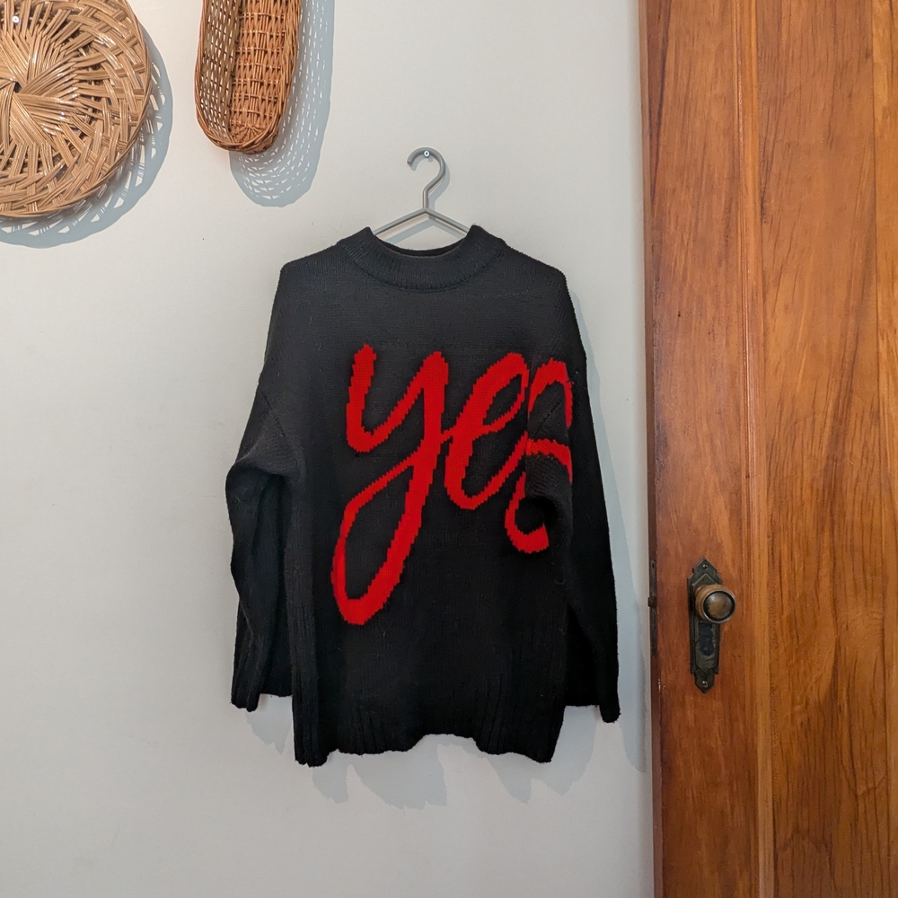 Black Sweater with Red 'Yes' Design